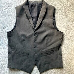 Express Men's 5 Button Adjustable Suit Vest 2 Pockets Dark Gray W/Black Trim S
